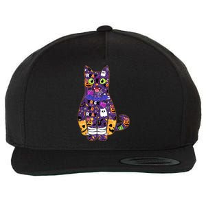 Spooky Cute Halloween Pattern Kitty Cat Wool Snapback Cap