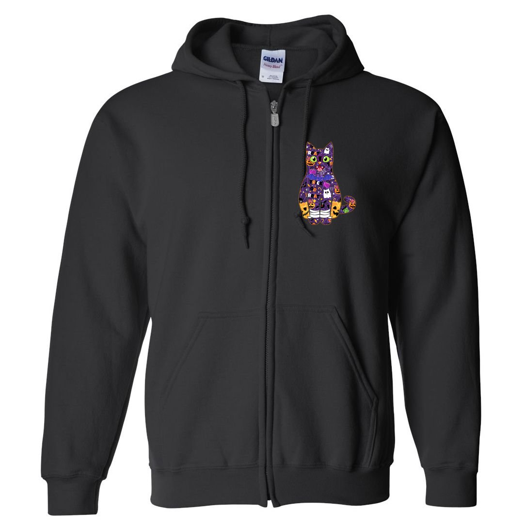 Spooky Cute Halloween Pattern Kitty Cat Full Zip Hoodie