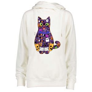 Spooky Cute Halloween Pattern Kitty Cat Womens Funnel Neck Pullover Hood