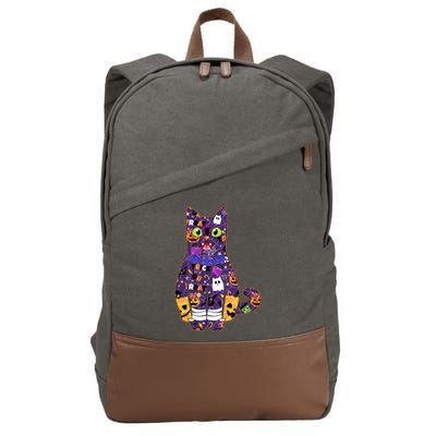 Spooky Cute Halloween Pattern Kitty Cat Cotton Canvas Backpack