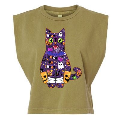 Spooky Cute Halloween Pattern Kitty Cat Garment-Dyed Women's Muscle Tee