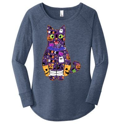 Spooky Cute Halloween Pattern Kitty Cat Women's Perfect Tri Tunic Long Sleeve Shirt