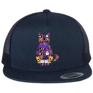 Spooky Cute Halloween Pattern Kitty Cat Flat Bill Trucker Hat