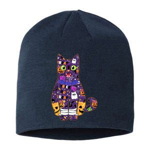 Spooky Cute Halloween Pattern Kitty Cat Sustainable Beanie