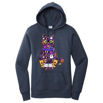 Spooky Cute Halloween Pattern Kitty Cat Women's Pullover Hoodie