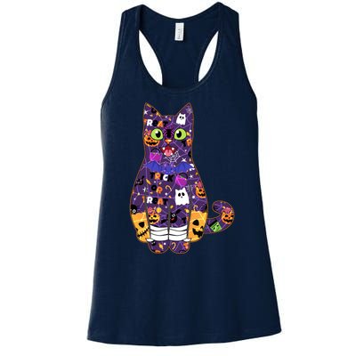 Spooky Cute Halloween Pattern Kitty Cat Women's Racerback Tank