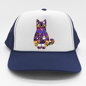 Spooky Cute Halloween Pattern Kitty Cat Trucker Hat