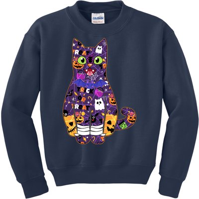 Spooky Cute Halloween Pattern Kitty Cat Kids Sweatshirt