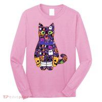 Spooky Cute Halloween Pattern Kitty Cat Long Sleeve Shirt