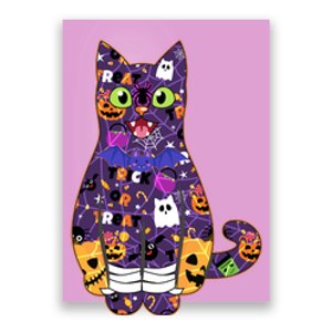 Spooky Cute Halloween Pattern Kitty Cat Poster