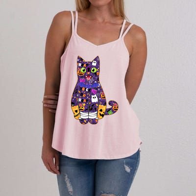 Spooky Cute Halloween Pattern Kitty Cat Women's Strappy Tank