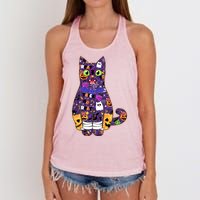 Spooky Cute Halloween Pattern Kitty Cat Women's Knotted Racerback Tank