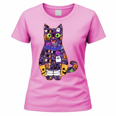 Spooky Cute Halloween Pattern Kitty Cat Women's T-Shirt