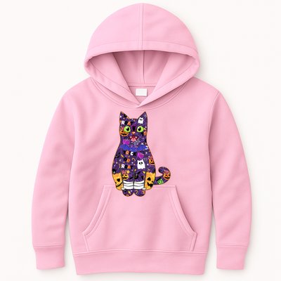 Spooky Cute Halloween Pattern Kitty Cat Kids Hoodie