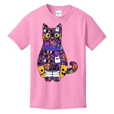 Spooky Cute Halloween Pattern Kitty Cat Kids T-Shirt