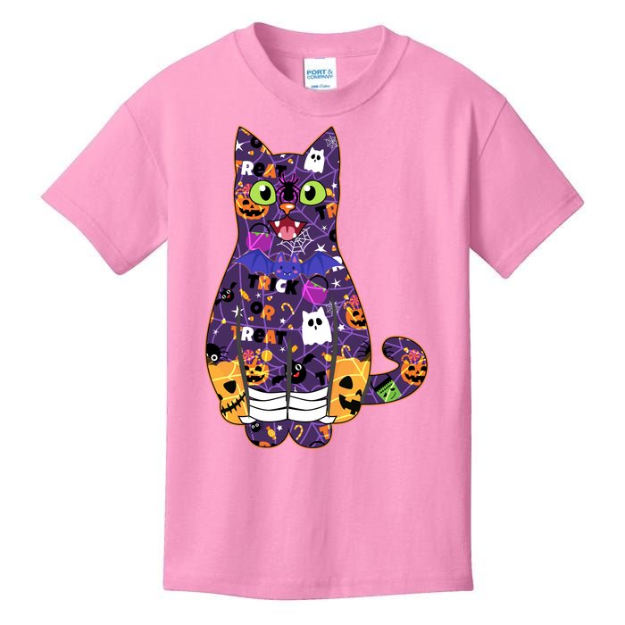 Spooky Cute Halloween Pattern Kitty Cat Kids T-Shirt