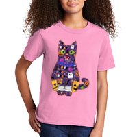 Spooky Cute Halloween Pattern Kitty Cat Kids T-Shirt