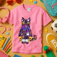 Spooky Cute Halloween Pattern Kitty Cat Kids T-Shirt