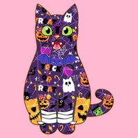 Spooky Cute Halloween Pattern Kitty Cat Kids T-Shirt