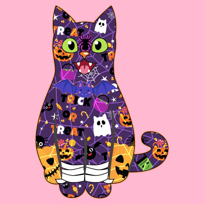 Spooky Cute Halloween Pattern Kitty Cat Kids T-Shirt
