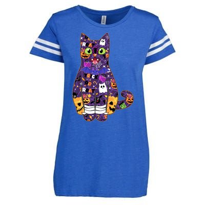 Spooky Cute Halloween Pattern Kitty Cat Enza Ladies Jersey Football T-Shirt