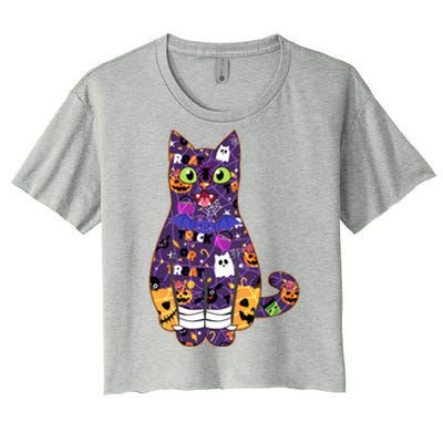 Spooky Cute Halloween Pattern Kitty Cat Women's Crop Top Tee