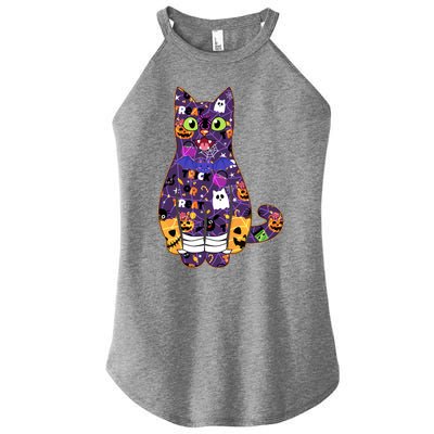 Spooky Cute Halloween Pattern Kitty Cat Women’s Perfect Tri Rocker Tank