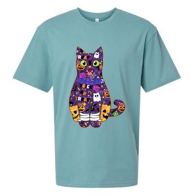 Spooky Cute Halloween Pattern Kitty Cat Sueded Cloud Jersey T-Shirt