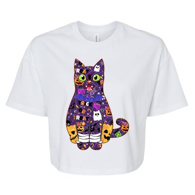 Spooky Cute Halloween Pattern Kitty Cat Bella+Canvas Jersey Crop Tee