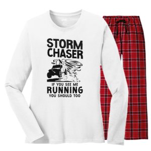 Storm Chaser Hurricane Meteorology Tornado Storm Chaser If Women's Long Sleeve Flannel Pajama Set 