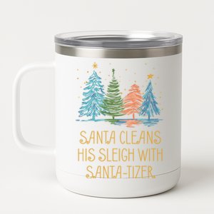 Santa Cleans His Sleigh With Santatizer Christmas Dad Jokes Gift 12 oz Stainless Steel Tumbler Cup