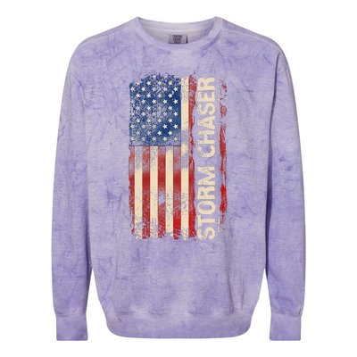 Storm Chaser Hurricane Meteorology Tornado Usa American Flag Colorblast Crewneck Sweatshirt