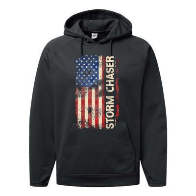 Storm Chaser Hurricane Meteorology Tornado Usa American Flag Performance Fleece Hoodie