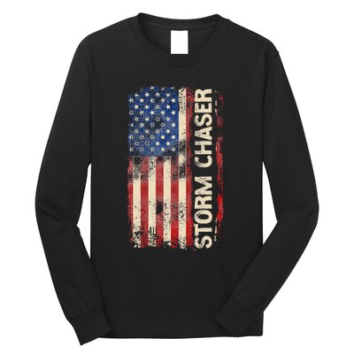 Storm Chaser Hurricane Meteorology Tornado Usa American Flag Long Sleeve Shirt