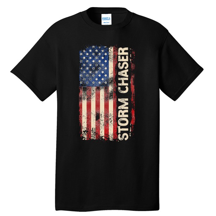 Storm Chaser Hurricane Meteorology Tornado Usa American Flag Tall T-Shirt