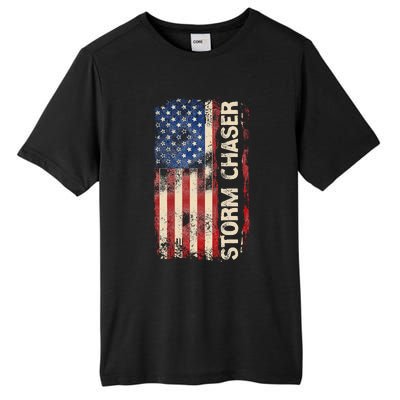 Storm Chaser Hurricane Meteorology Tornado Usa American Flag Tall Fusion ChromaSoft Performance T-Shirt