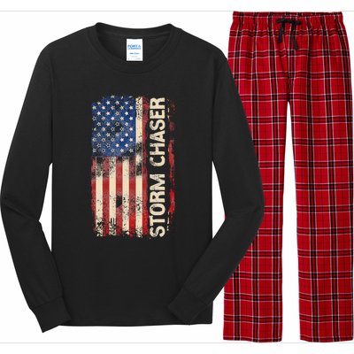 Storm Chaser Hurricane Meteorology Tornado Usa American Flag Long Sleeve Pajama Set