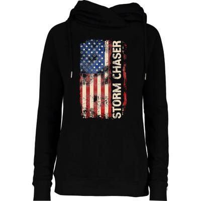 Storm Chaser Hurricane Meteorology Tornado Usa American Flag Womens Funnel Neck Pullover Hood