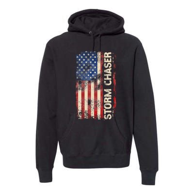 Storm Chaser Hurricane Meteorology Tornado Usa American Flag Premium Hoodie