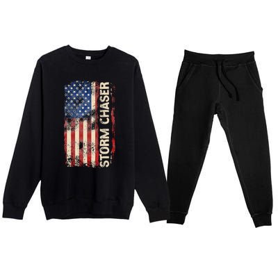 Storm Chaser Hurricane Meteorology Tornado Usa American Flag Premium Crewneck Sweatsuit Set