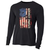 Storm Chaser Hurricane Meteorology Tornado Usa American Flag Cooling Performance Long Sleeve Crew