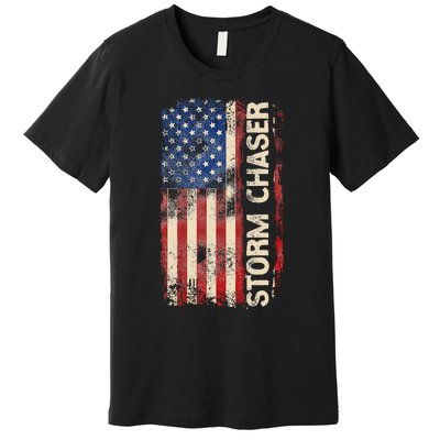 Storm Chaser Hurricane Meteorology Tornado Usa American Flag Premium T-Shirt