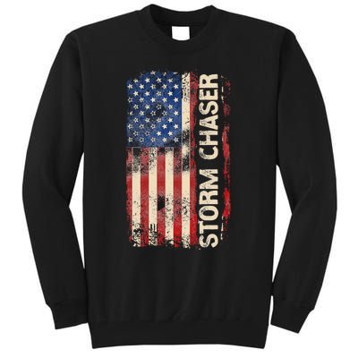 Storm Chaser Hurricane Meteorology Tornado Usa American Flag Tall Sweatshirt