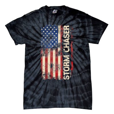 Storm Chaser Hurricane Meteorology Tornado Usa American Flag Tie-Dye T-Shirt