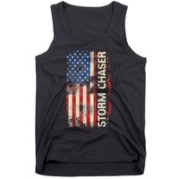 Storm Chaser Hurricane Meteorology Tornado Usa American Flag Tank Top