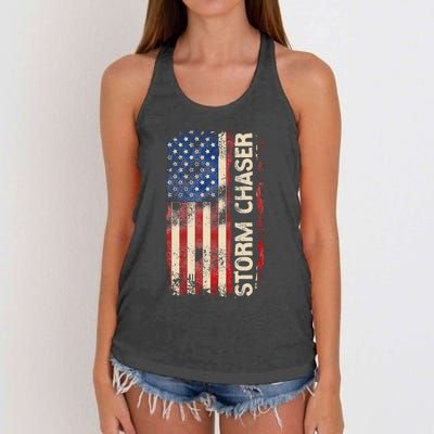 Storm Chaser Hurricane Meteorology Tornado Usa American Flag Women's Knotted Racerback Tank