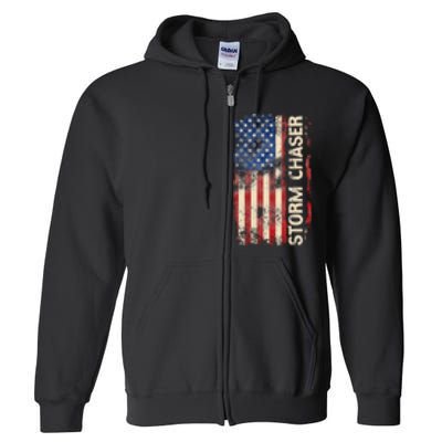 Storm Chaser Hurricane Meteorology Tornado Usa American Flag Full Zip Hoodie