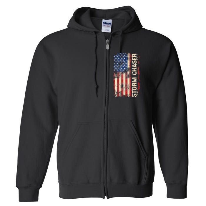 Storm Chaser Hurricane Meteorology Tornado Usa American Flag Full Zip Hoodie