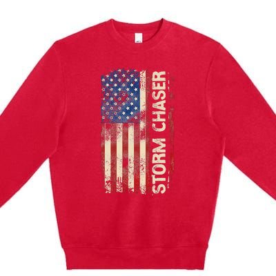 Storm Chaser Hurricane Meteorology Tornado Usa American Flag Premium Crewneck Sweatshirt