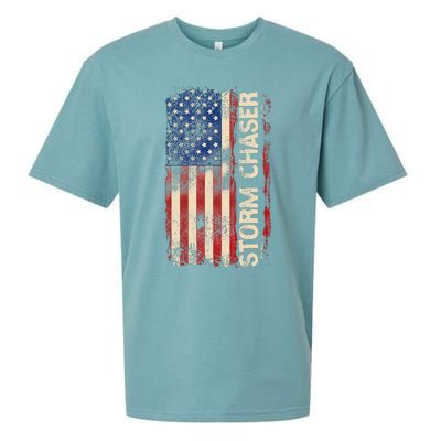 Storm Chaser Hurricane Meteorology Tornado Usa American Flag Sueded Cloud Jersey T-Shirt